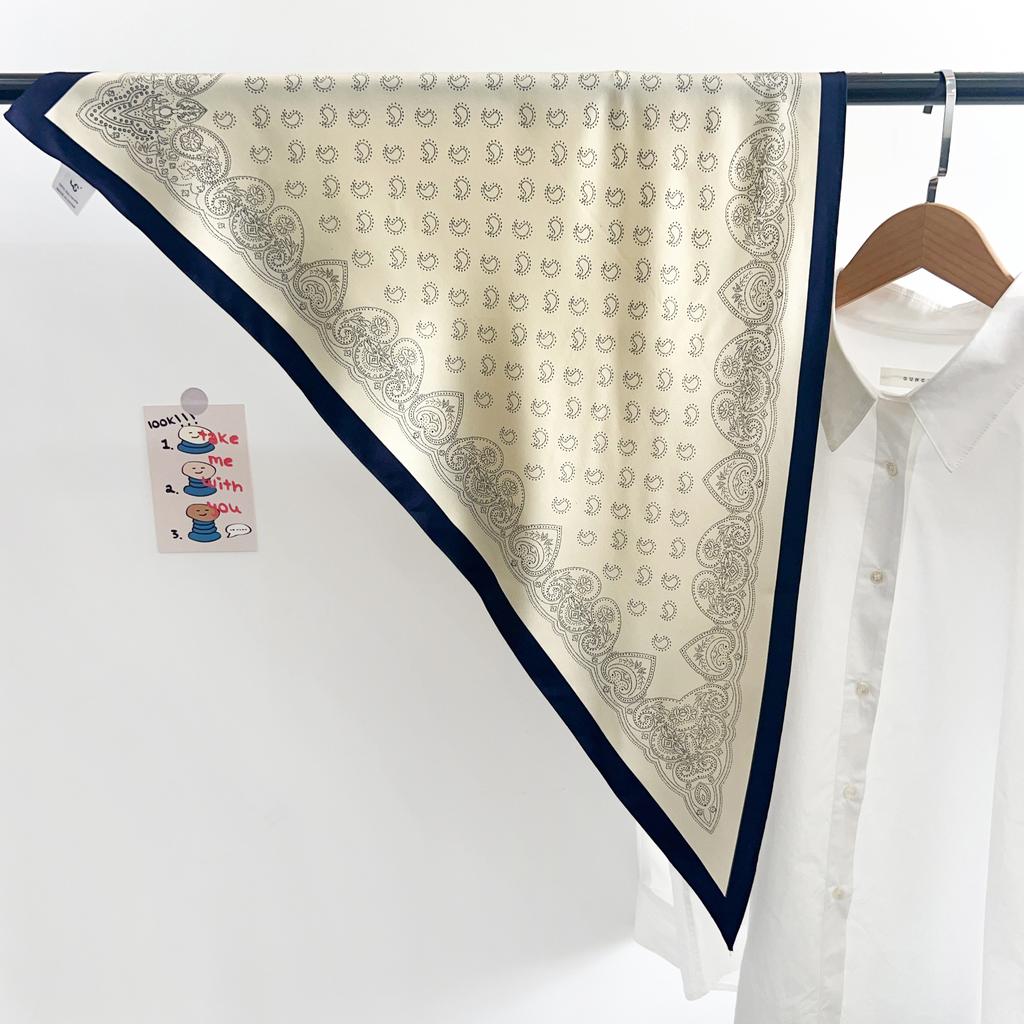 Korean design retro literary blue striped triangle scarf silk scarf summer thin scarf neck accessories small scarf