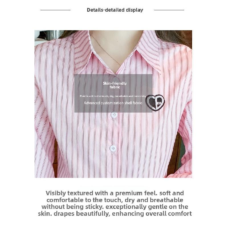 2026 New Women's Embroidered Cotton Shirt, Fashionable and Youthful Striped Long Sleeve Blouse