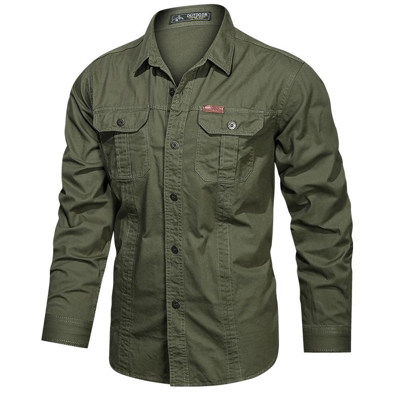 Men Plus Size Multi-pockets Tooling Shirts Military Outdoor Long-sleeved Shirts High Quality Male Cotton Casual Shirts