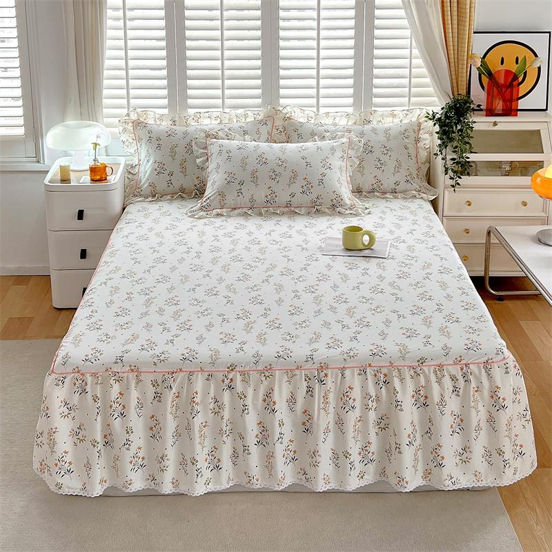 1c Pure Cotton Bed Skirt Floral Style Bed Cover Lace Mattress Protector Skin-friendly Bedspread Roupa De Cama (No Pillowcase)