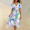 Women's Summer Fashion V-Neck Flared Dress Short Sleeve Floral Dresses