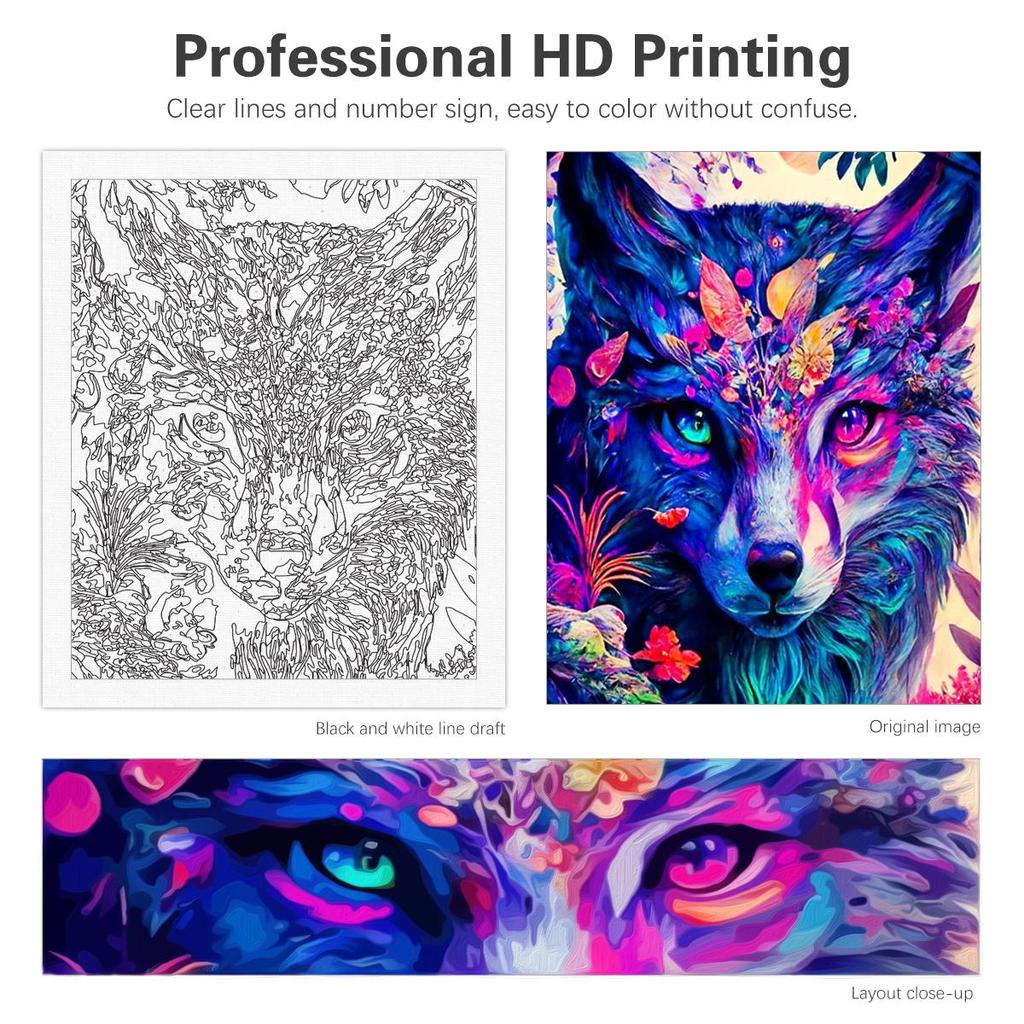 RUOPOTY Diy Painting By Numbers Kits For Adults Frame Colorful Wolf Animals Starter Kits Diy Crafts Numbers Painting For Home Decors