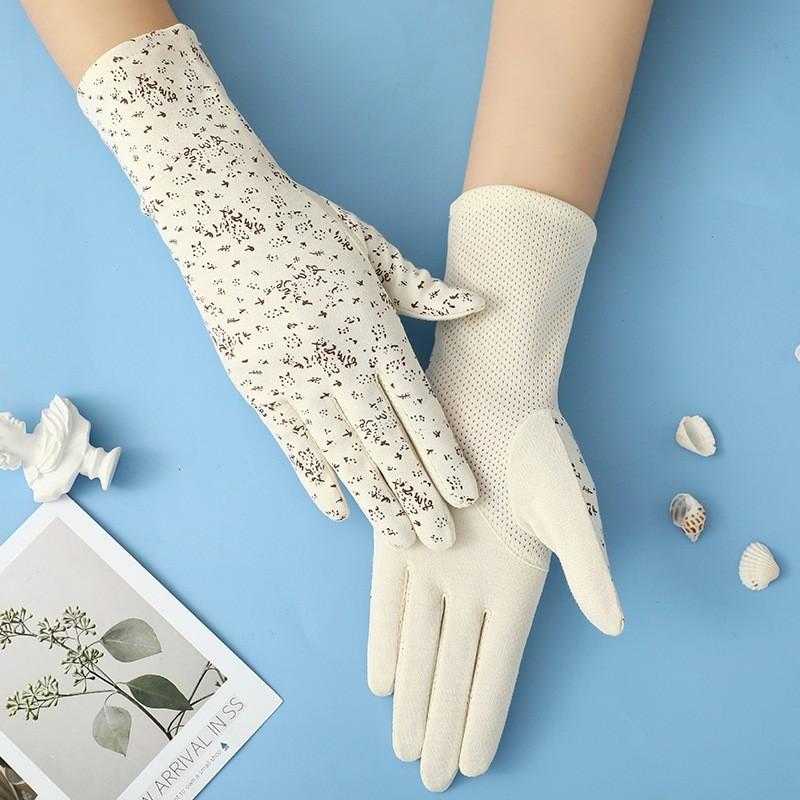 Women's Sunscreen Gloves Medium and Long Thin Summer UV Protection Gloves Pink Small Floral Riding Touch Screen Gloves