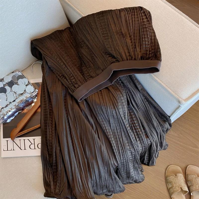 Womens Velvet High-Waist A-Line Midi Skirt With Pleats 2026 Chic Office Wear