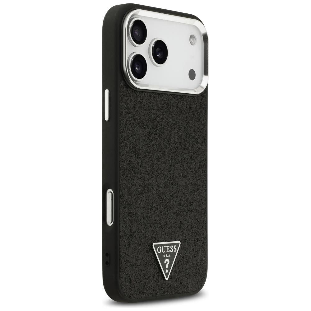 Guess Glitter Triangle Logo MagSafe Case for iPhone 17 Pro Max Black