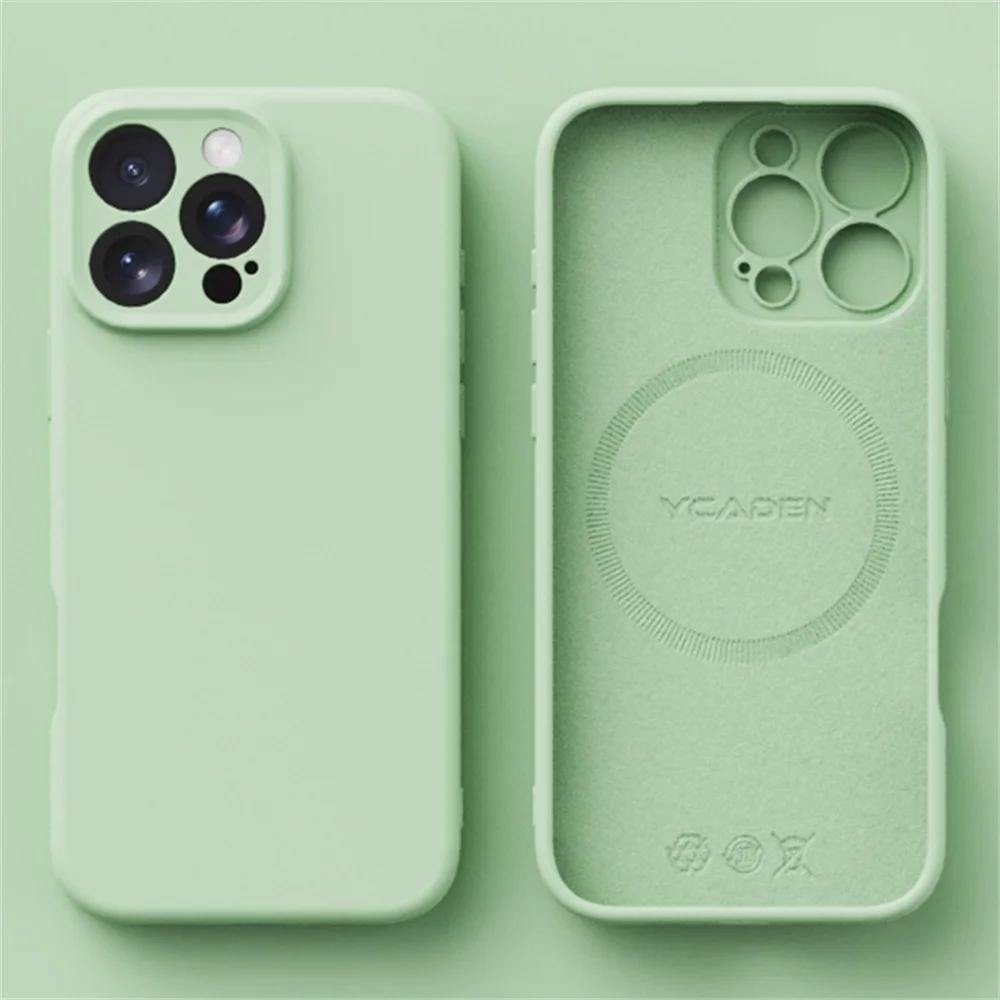 Роскошный Мягкий Силиконовый Чехол с MagSafe Для iPhone 16 15 14 12 11 13 Pro Max 16 Plus 16E Беспроводная Зарядка Ударопрочный Матовый Конфетный Чехол