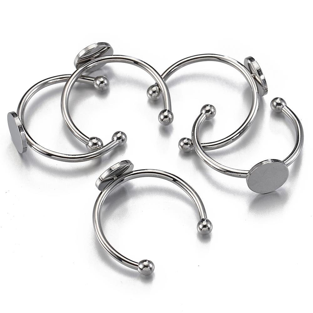 5/10pcs Stainless Steel Adjustable Ring Settings 6/8/10/12mm Round Flat Blank Base Glass Cabochons Ring Bezel DIY Jewelry Making