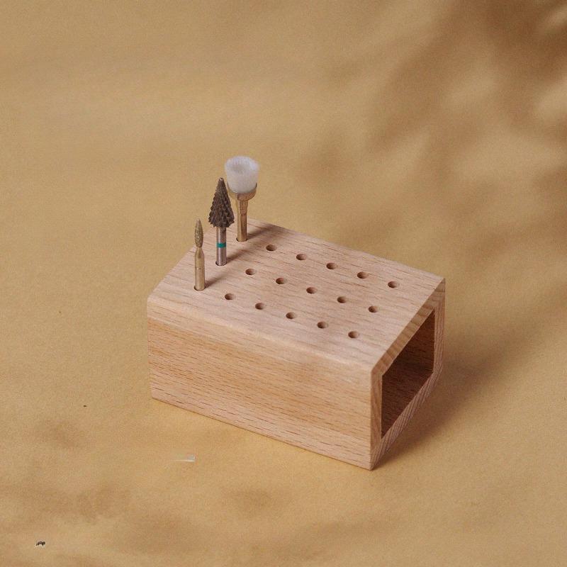 1pc Premium Wooden Nail Drill Bit Holder 18-Hole Organizer for Manicure & Pedicure Tools Durable Wood Storage Box for Nail Art Supplies