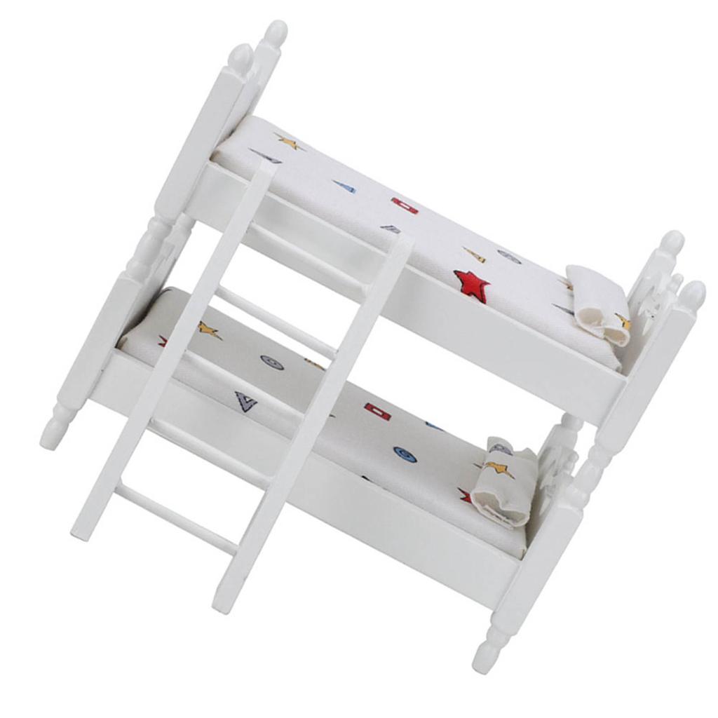 1:12 Mini Dollhouse Bed Miniature Simulated Wooden Bunk Bed Furniture Model Toy AccessoryGeometric