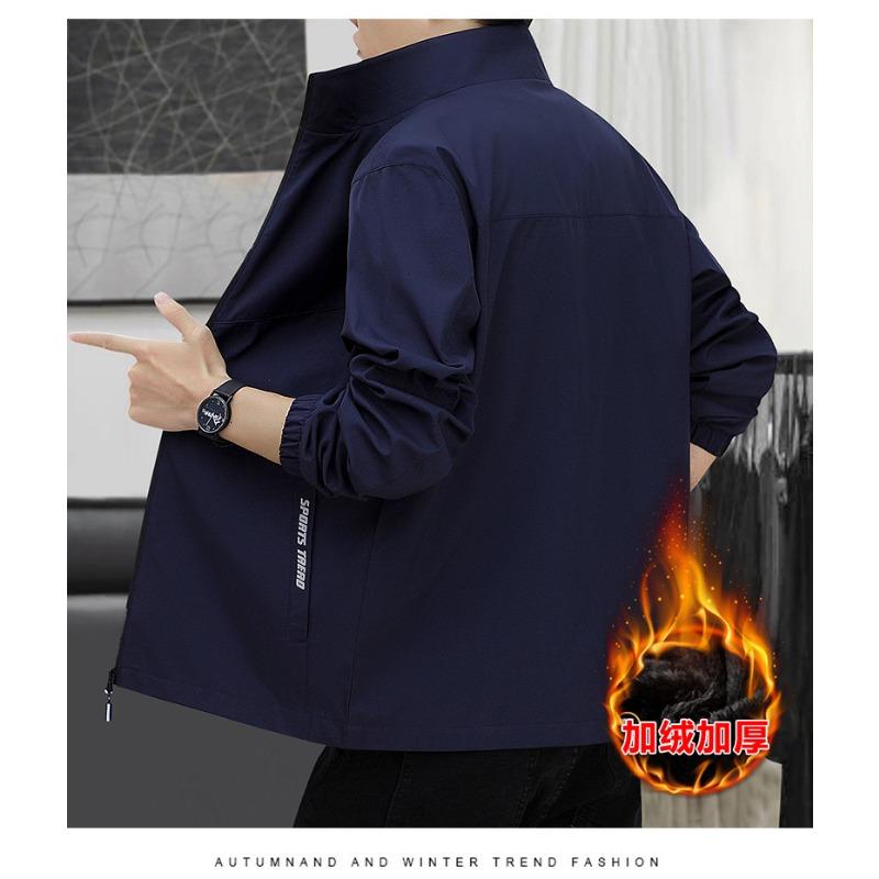 Men S Fleece Lined Stand Collar Jacket Casual Business Warm Outerwear