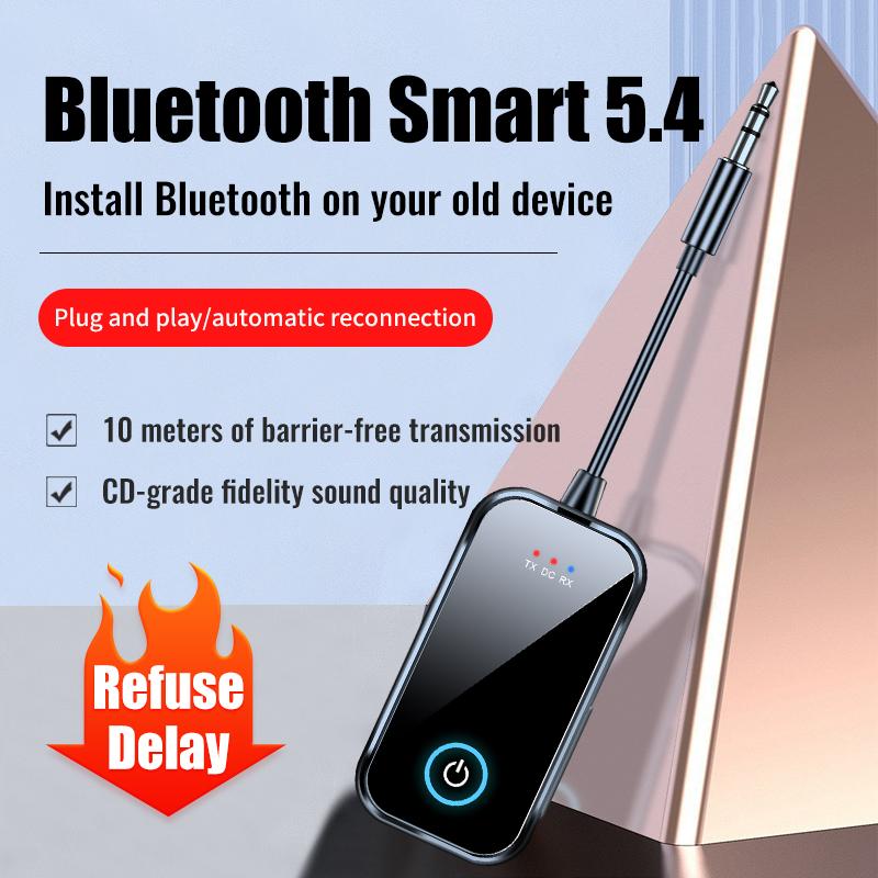 Bluetooth 5.4 AUX аудио передатчик приемник 2 в 1 беспроводной адаптер 3,5 мм с микрофоном HiFi стерео музыка для автомобиля ТВ ПК самолет динамик наушники