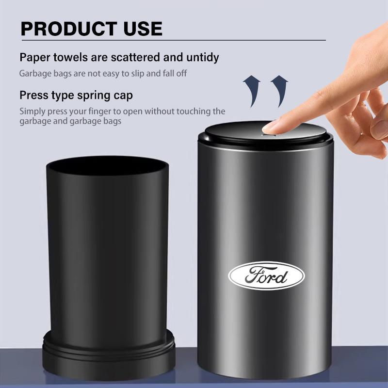 AKO1 For Ford Car Trash Can Storage Box Alloy Organizer Vehicle Garbage Bin Focus mk2 mk3 mk4 Fiesta Ranger Mondeo S-MAX Kuga
