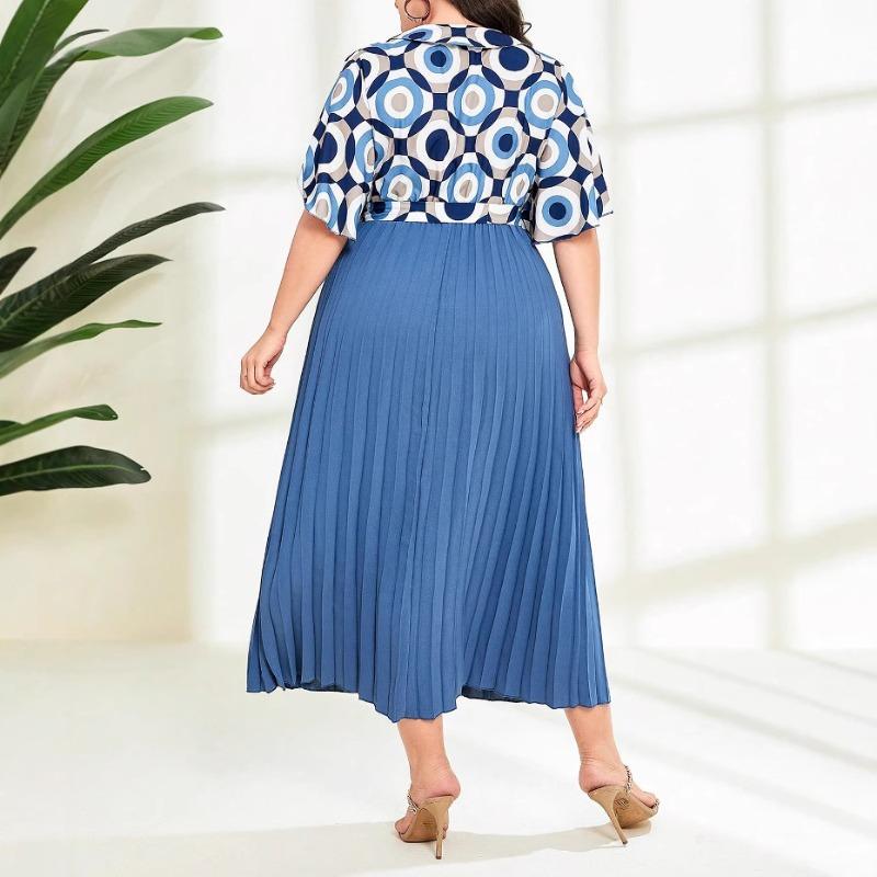 Plus Size Women's Summer New Elegant Temperament Patchwork Pleated Skirt Strap Short Sleeved Dress