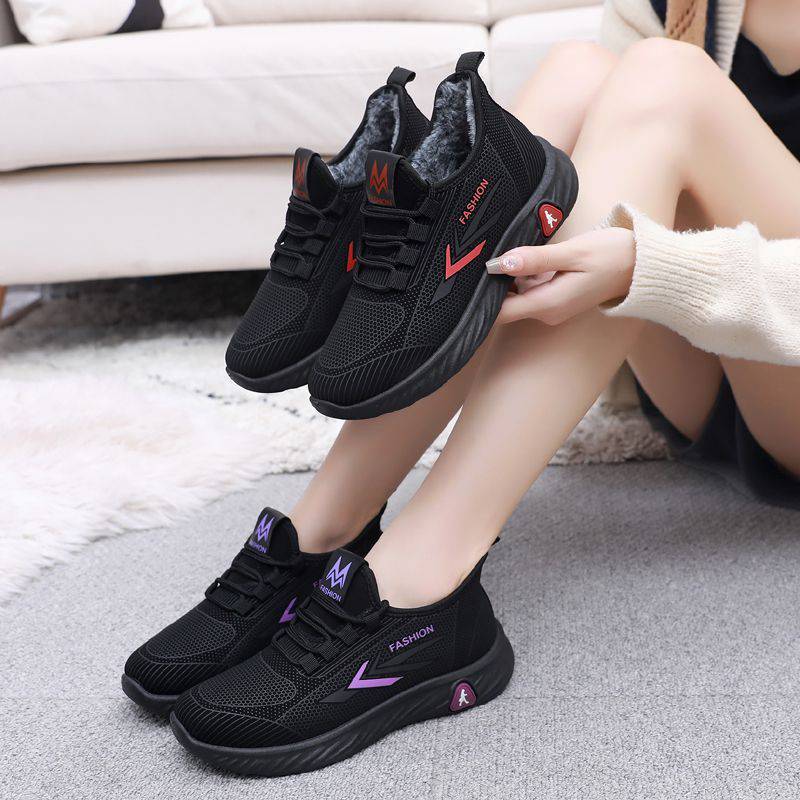 Женские зимние толстые теплые кроссовки на флисовой подкладке, уличная обувь с противоскользящей подошвой для женщин, легкая повседневная спортивная обувь на меховой подкладке