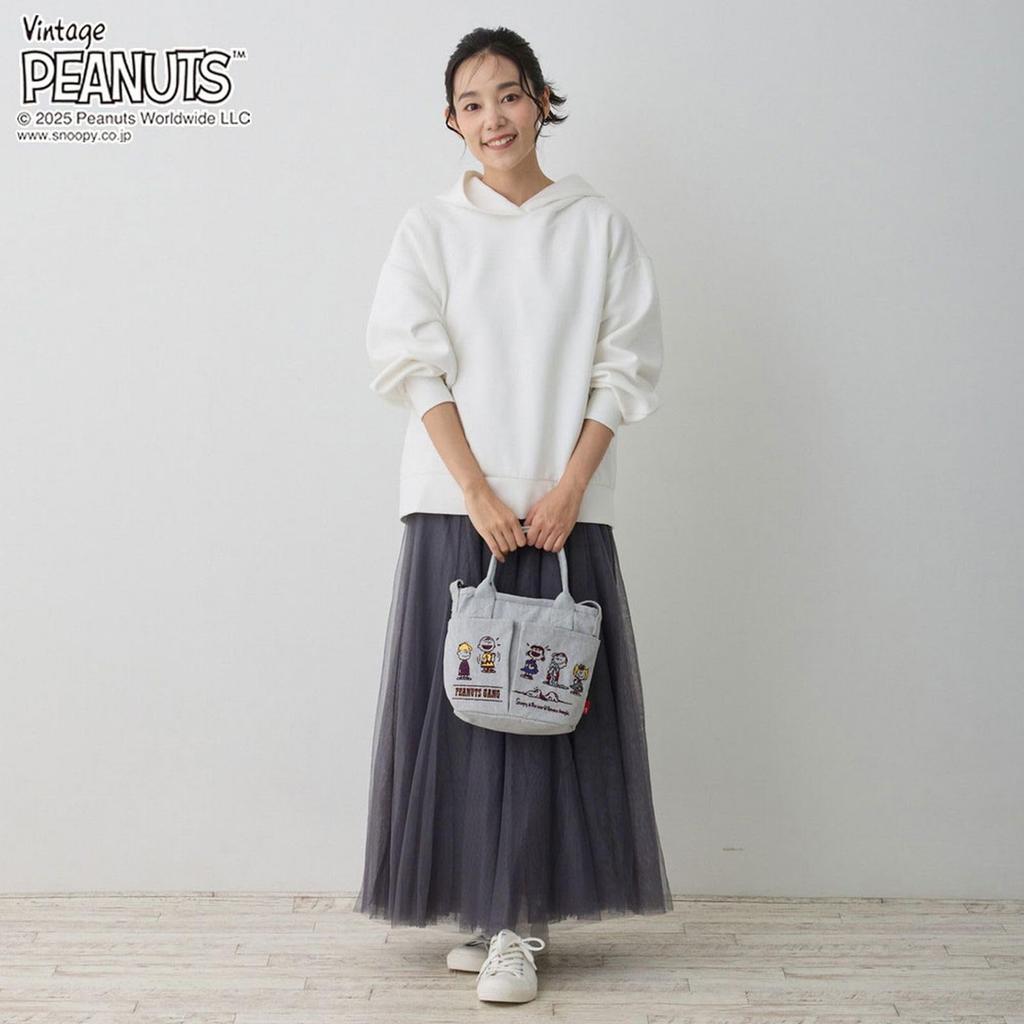 ROOTOTE Вышитая мини-сумка-тоут Snoopy с плечевым ремнем Baby 0C 8422 Светлый ремешок, Лу, Карманы, Peanuts, (04 Серый)