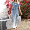 Женские летние повседневные свободные пляжные макси длинные платья с V-образным вырезом и короткими рукавами, модные наряды