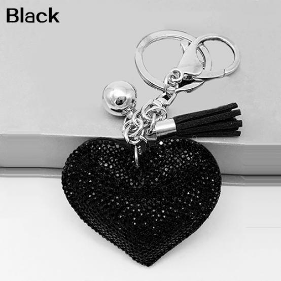 Romantic Dazzling Rhinestone Love Heart Charm Pendant Fringe Keychain Keyring KTY