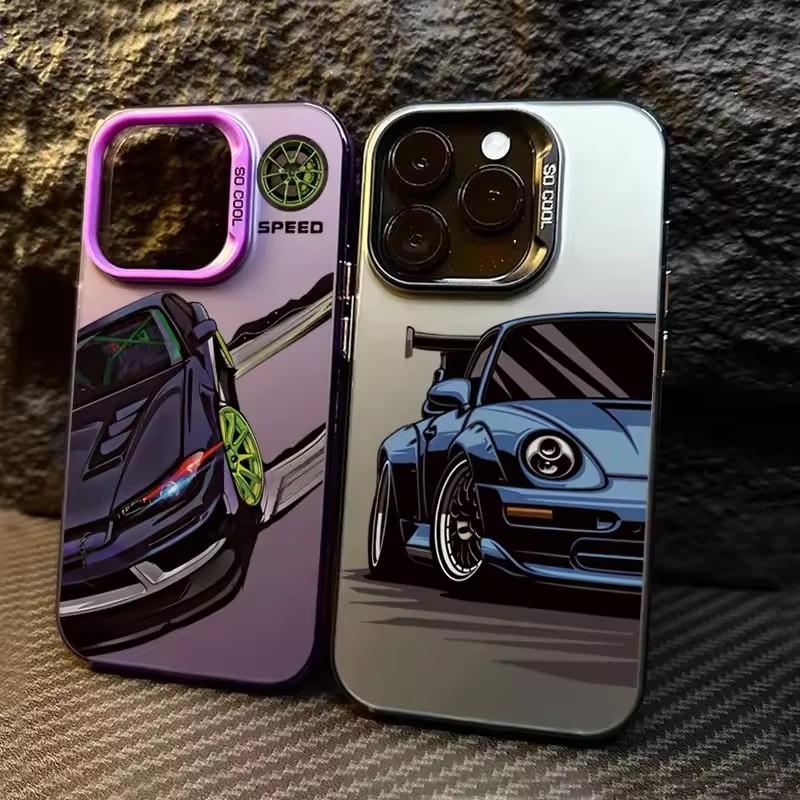 Модный ударопрочный чехол для телефона с принтом автомобиля для iPhone 16 13 14 11 12 15 plus 16 Pro Max X XR Xs цветной серебристый IMD жесткий чехол