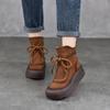Retro Genuine Leather Thick Soled Short Boots Round Toe Women's Flat Platform Shoes