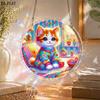 2D Flat - Cute Orange And White Cat Bedroom Themed Acrylic Puzzle, Featuring a Wave Angel Themed Design, 2D Flat Acrylic Suncatcher Window Hanging Dec