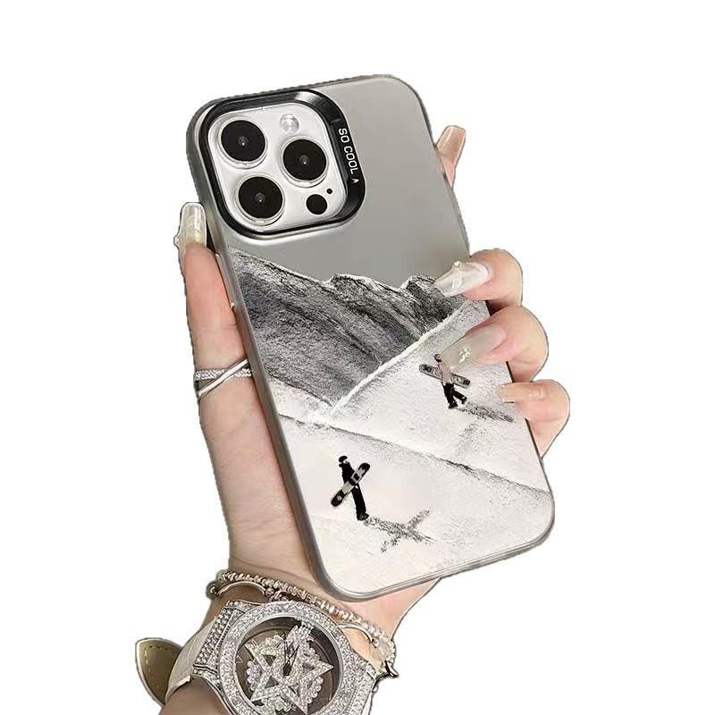 Лыжник для чехла на мобильный телефон Apple 17Promax iPhone15/14/13 цветной серебристый 16Promax тренд