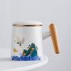 Ceramic Tea Cup with Lid Tea Separation Cup Filter Water Cup Creative Wooden Handle Cup Office Cup Gift Cup Guochao