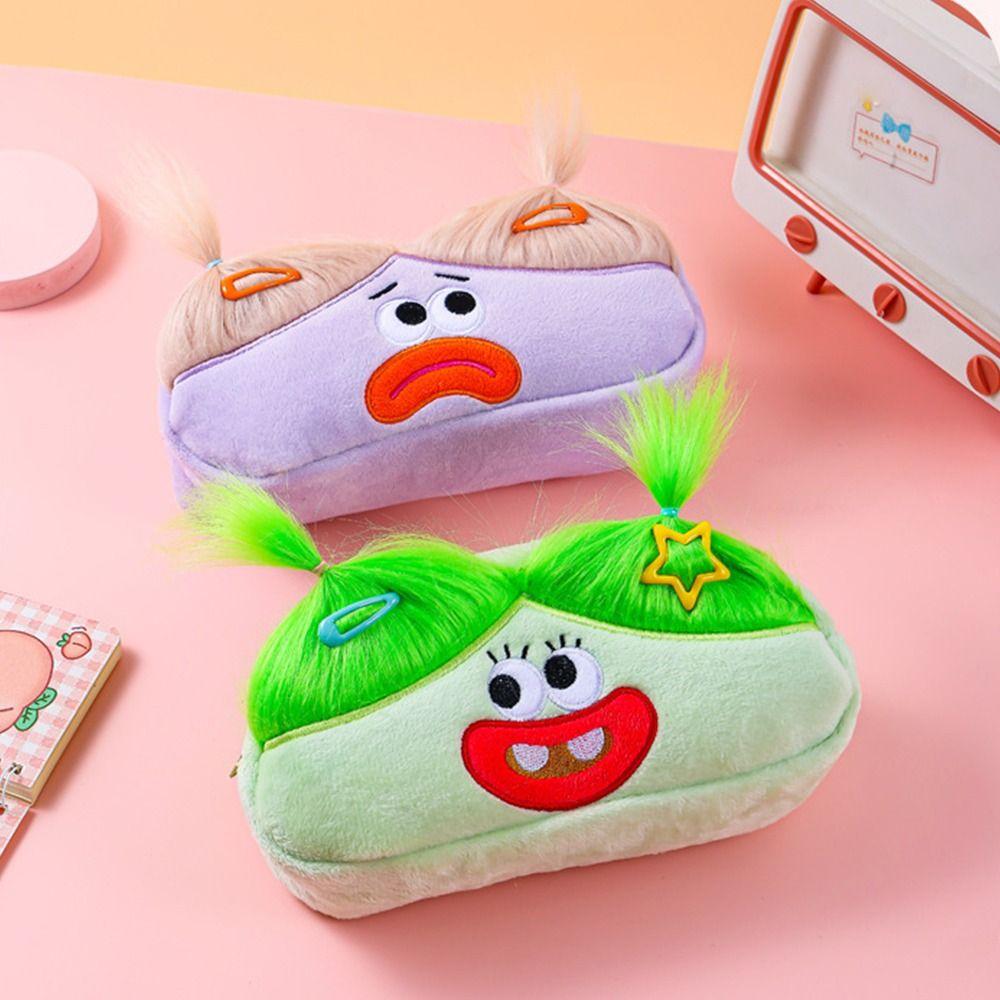 Хранение канцелярских принадлежностей, кукла-ручка с афро-волосами, сумка для ручки, сделай сам, мягкая плюшевая сумка для ручек с пушистыми волосами, школьные принадлежности