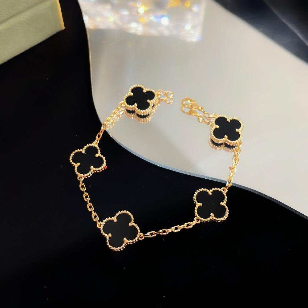 Браслет «Четырехлистный клевер» с пятью цветками, версия High, натуральный фиолетовый халцедон, лазерная CNC-резьба, 18 карат, не тускнеющий, женский браслет