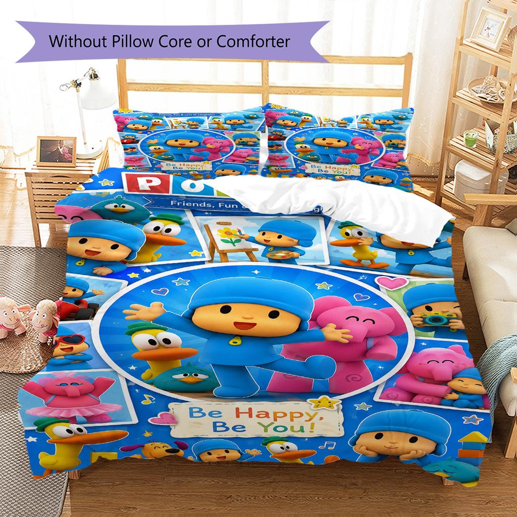 Pocoyo Cartoon Pattern Bedding Set Quilt Cover Pillowcase Home Decor Gift (1 * duvet cover + 2 * pillowcase, without core)
