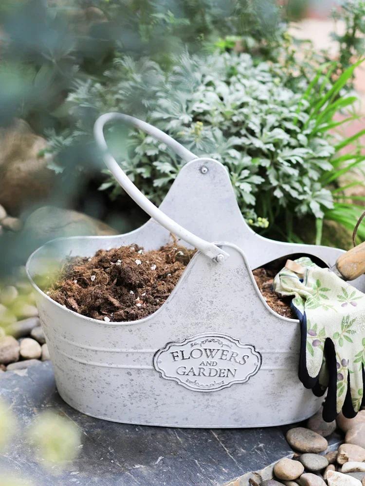 Металлическая кованая корзина для цветов, предметы интерьера, хранение инструментов во дворе, подвесная корзина, сад, балкон, европейский ретро-стиль, украшение