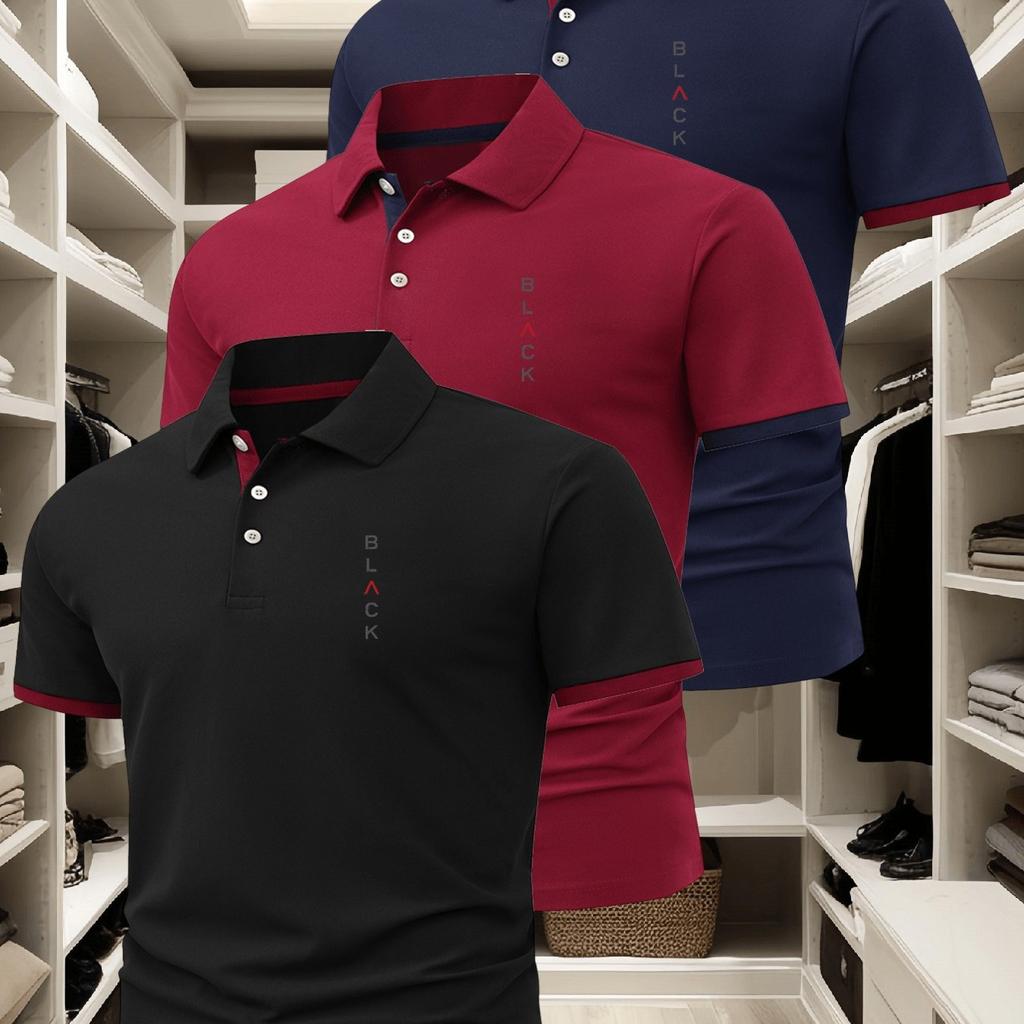 3Pcs Men'S Polo Shirt, Stylish Business Casual with a Comfortable Summer Breathable Short-Sleeve Collar, Perfect Gift
