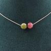 Stones and Minerals. Necklace 2 Beads Multicolored Tourmaline 8 Mm Steel Chain Necklace Women, Men. Customizable Size.