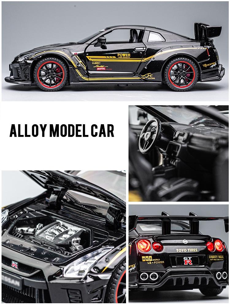 APU1  1/32 Nissan Skyline GTR R35 Nismo GT3 Racing Toy Car Model For Children RMZ CiTY Diecast Alloy Miniature Sound Light Collection