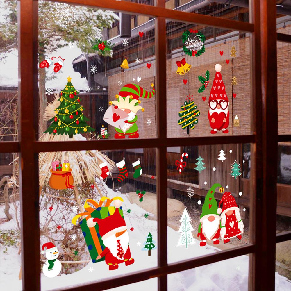 1 Set Of Christmas Dwarf Window Stickers Static Clings For Window Glass Door Decoration Scene Layout