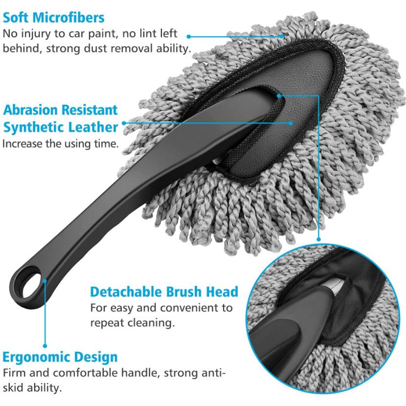 Multi-Functional Car Duster Cleaning Dirt Dust Clean Brush Dusting Tool Mop Gray Car Cleaning Products