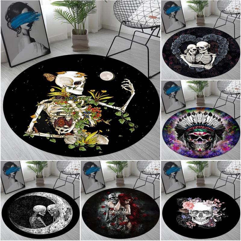 Gothic skull Circular Rug Office Decorative Carpet For Living Room Bedroom Door Mat Floor Rug Computer Chair Area Rug