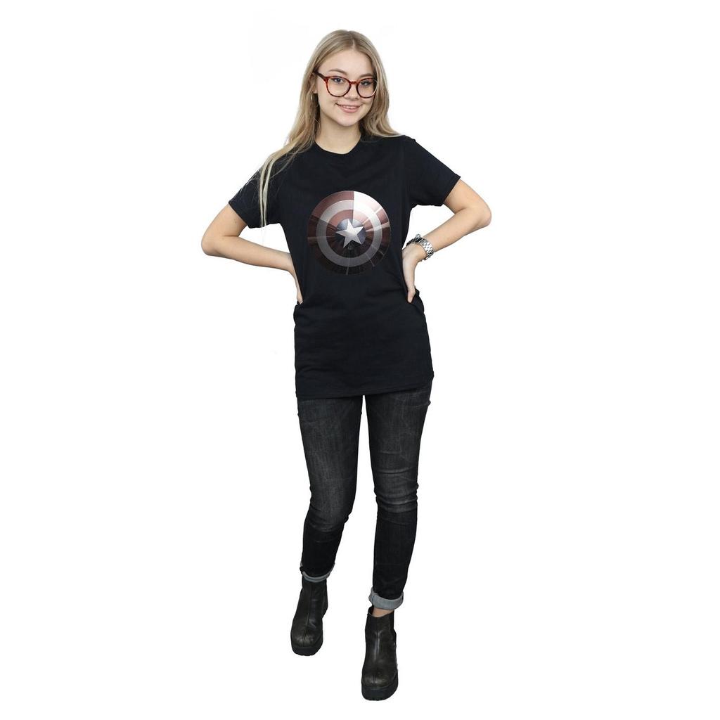 Marvel Womens/Ladies Captain America Shield Shiny Cotton Boyfriend T-Shirt