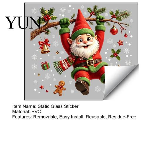 Holiday Window Decorations Cute Gnome Christmas Static Cling, Removable Decal with Holly Bell Glass Door Gingerbread Snowflake, Decor for Home Living