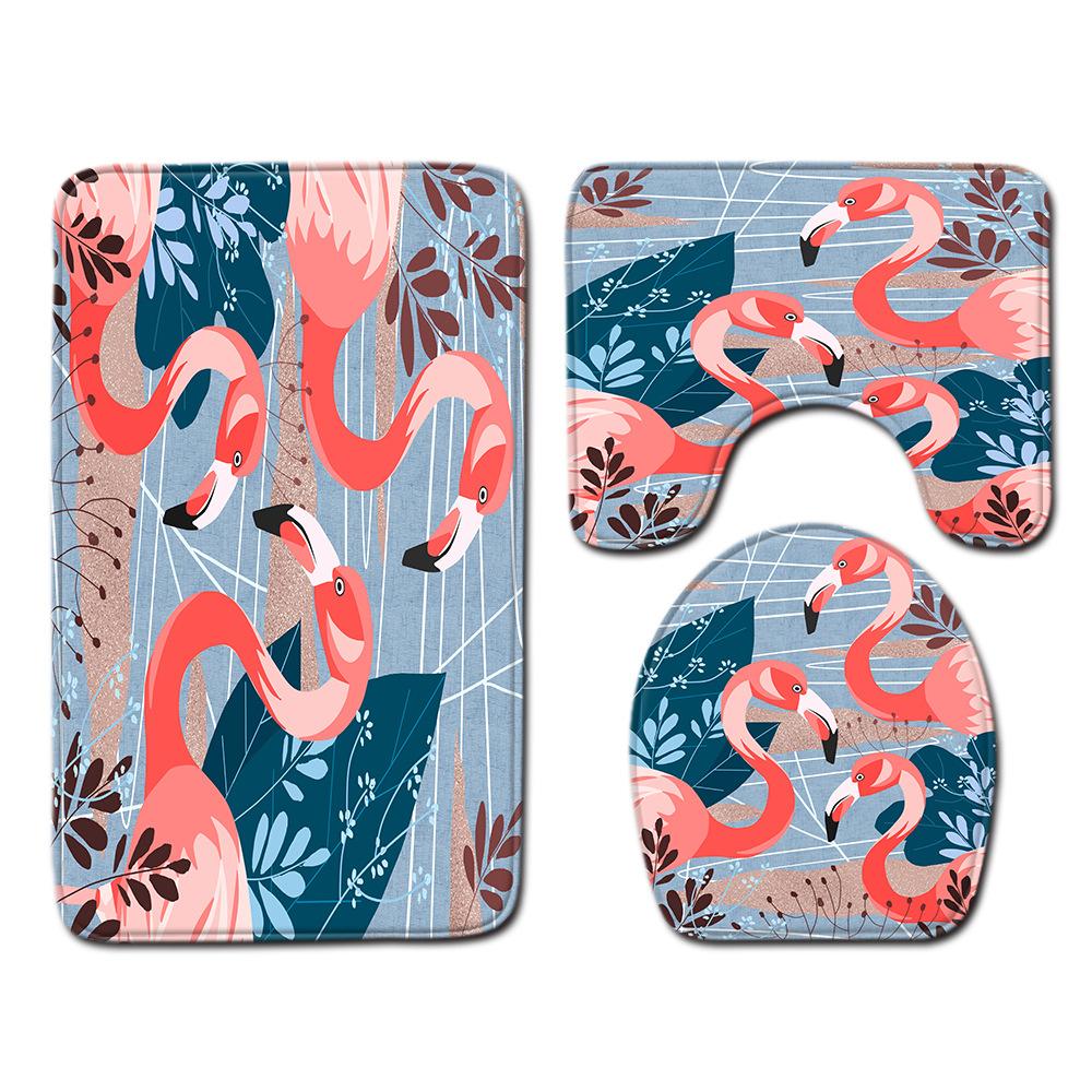 Flamingo Bathroom Toilet Three-Piece Floor Mat Doormat Bathroom Carpet