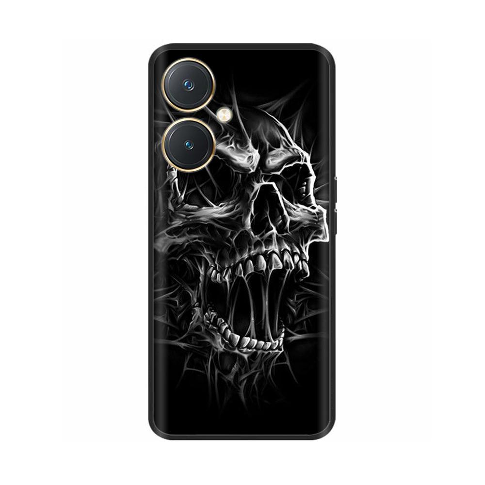 Чехол для Vivo Y27 Черный Чехол Череп Волк Силиконовый Мягкий Задние Чехлы Для Vivo Y27 5G Чехол для Телефона VivoY27 Y 27 2023 Защитный Чехол