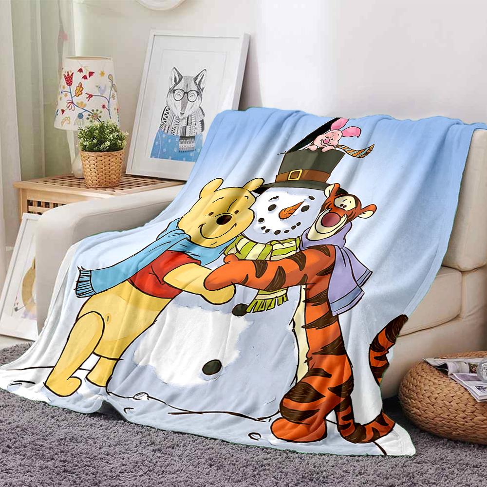Winter Fun Pooh Blanket Soft Throw Blanket For Home Bedroom Bed Sofa Travel Office Solid Christmas Blanket