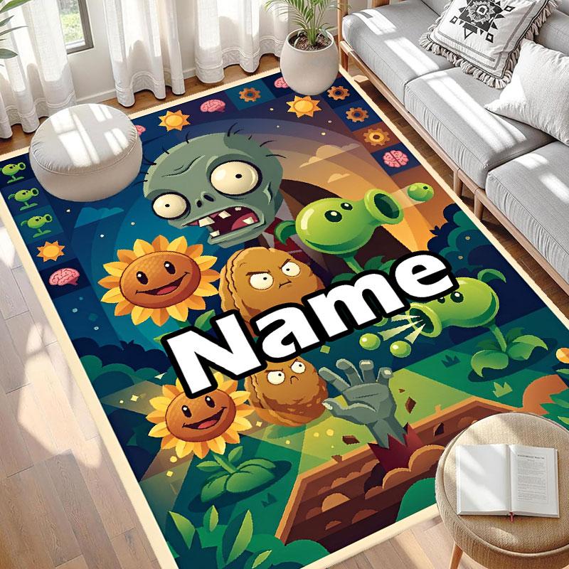 Custom Name Personalized Plants vs. Zombies Print Carpet, Versatile Home Decor Rug, for Playroom, Apartment, Balcony, Entryway, Hallway Gift