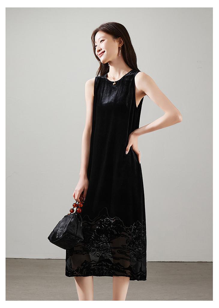 New Chinese style silk velvet jacquard vest dress 2026 spring fashion versatile round neck sleeveless dress