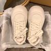 Round Head Super Thick Sole Leather Muffin Little White Shoes Women's 2025 Autumn New Heightening Bread Shoes Casual Versatile Board Shoes