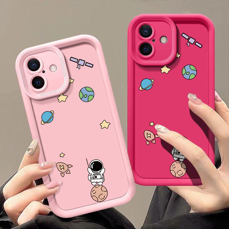 Милый принт астронавта ТПУ мягкий матовый чехол для телефона iPhone 16 Pro Max 15 14 Pro 13 12 11 XS XR 8 7 однотонный ударопрочный защитный объектив задняя крышка