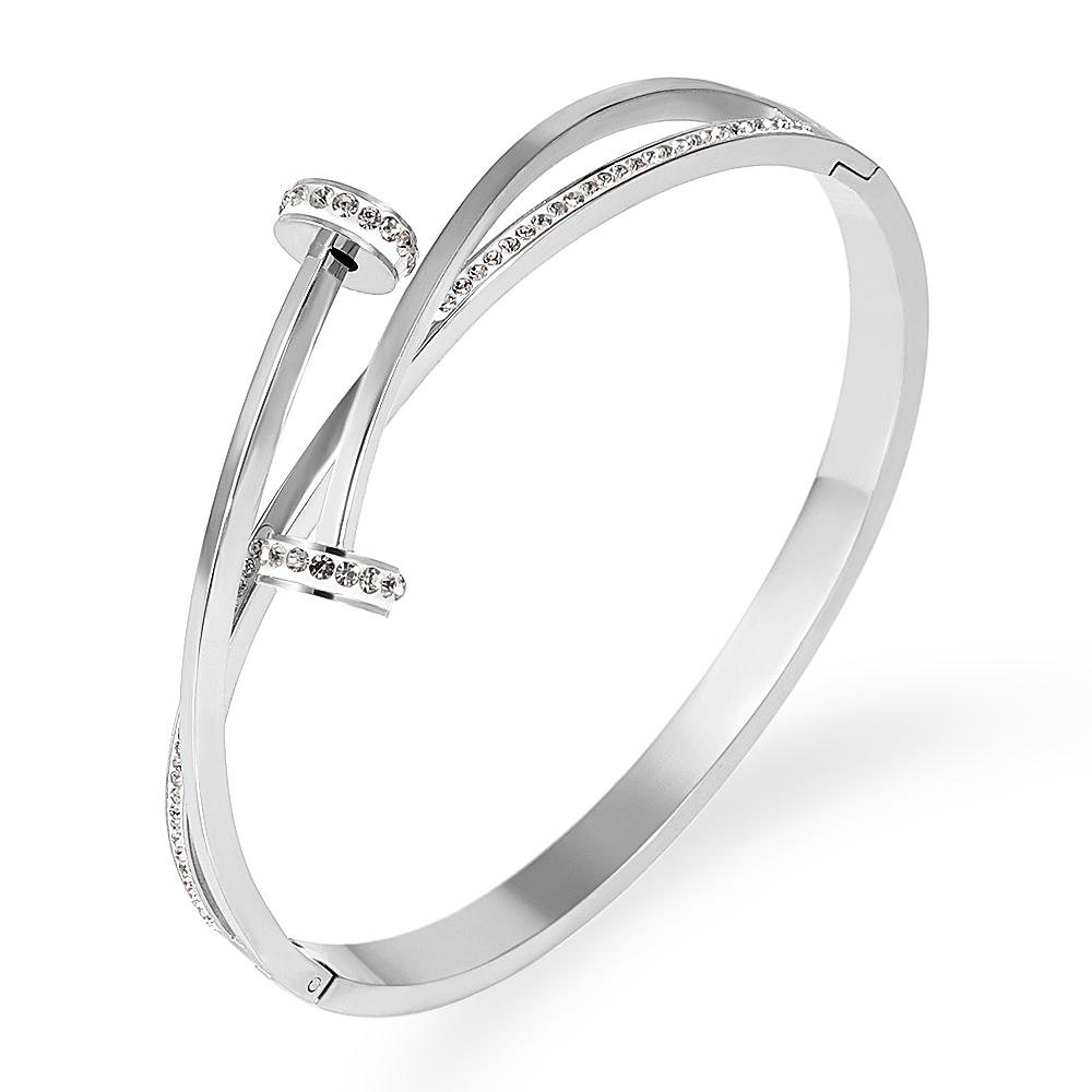 Уникальный браслет из нержавеющей стали с двойным кристаллом и головкой гвоздя для женщин, свадебный подарок, браслет, оптовая продажа ювелирных изделий