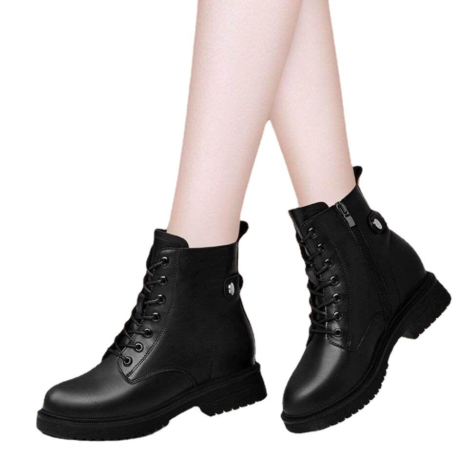 Women's Martin Boots Plus Velvet Mid-heel Autumn and Winter Shoes Women's Cotton Shoes Thick Heels Thick Soles British Style Short Boots