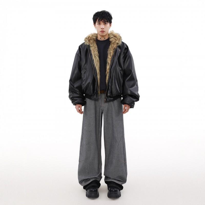 Mens Reversible Faux Fur Lined Hooded Puffer Jacket Winter Warm Thick Cotton Coat Casual Loose Fit