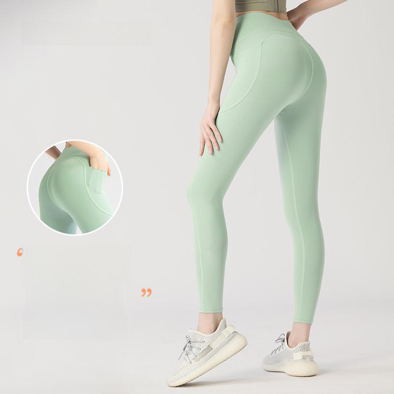 Женские штаны для йоги персикового цвета с высокой талией и подъемом бедер