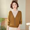 Spring New Mother Suit T Middle-aged and Elderly Women's Sweater Round Neck Thin Long-sleeved Sweater Loose Mother-in-law Top
